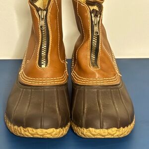 L.L. Bean Women's Brown and Tan Winter zipper Boots with fleece lining.